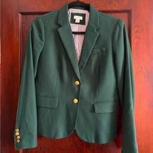 Hunter Green J. Crew Blazer with navy and white lining and gold buttons